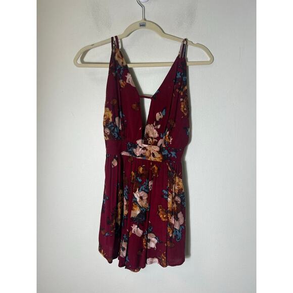 Audrey 3 + 1 Dark Red Floral Backless Mini Dress Sz XS - Picture 1 of 3